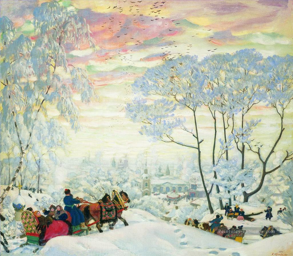 hiver 1916 Boris Mikhailovich Kustodiev paysage de neige Peintures à l'huile